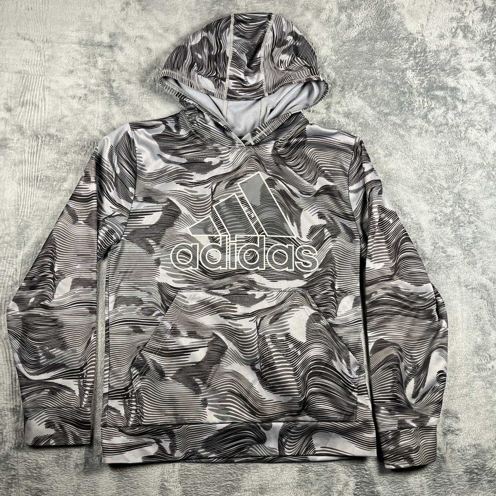 Adidas Hoodie Boys XL Multi Warp Camouflage Allover Fleece Lined Regular Fit